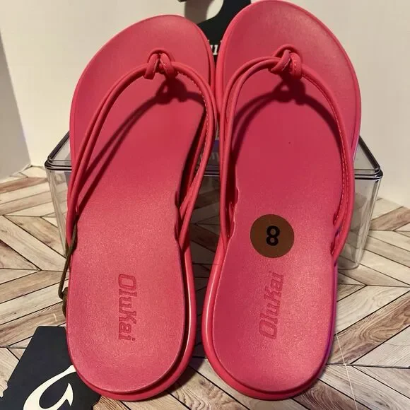 OluKai Aka Flip Flop Sandals Pink Plumeria Women’s 8 Beach Comfort Strappy Pool - Picture 4 of 7